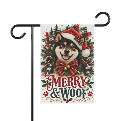 Black Shiba Inu Christmas Garden Flag, Merry & Woof Holiday Dog Yard Decor