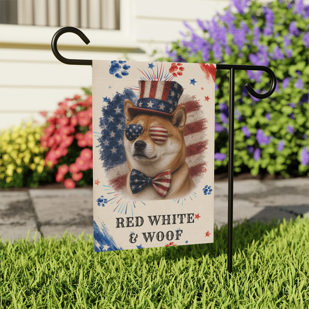 Patriotic Red Shiba Inu Garden Flag, Red White and Woof