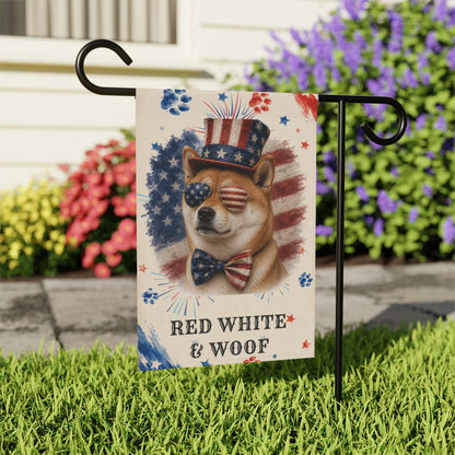 Patriotic Red Shiba Inu Garden Flag, Red White and Woof
