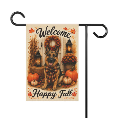 German Shepherd Welcome Fall Garden Flag, Autumn GSD Porch Decor, German Shepherd Gift