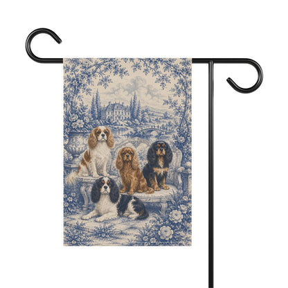 Cavalier Garden Flag, King Charles Spaniel Yard Decor, French Blue Toile Dog Gift