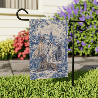 Great Dane Garden Flag, Blue Toile Dog Yard Decor, Great Dane Mom Gift, Garden Banner