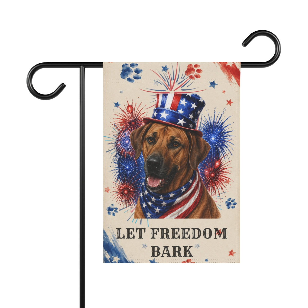 Patriotic Rhodesian Ridgeback Garden Flag, Let Freedom Bark
