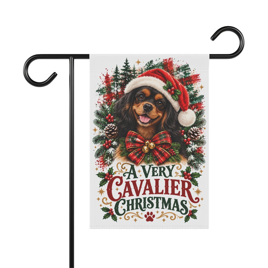 Black & Tan Cavalier Christmas Garden Flag | A Very Cavalier Christmas