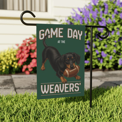 Personalized Black & Tan Dachshund Garden Flag, Game Day Football Yard Decor Gift