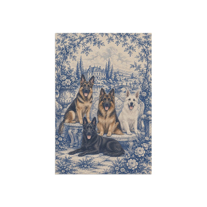 German Shepherd Garden Flag, Blue Toile GSD Yard Decor, Shepherd Mom Gift, Garden Banner