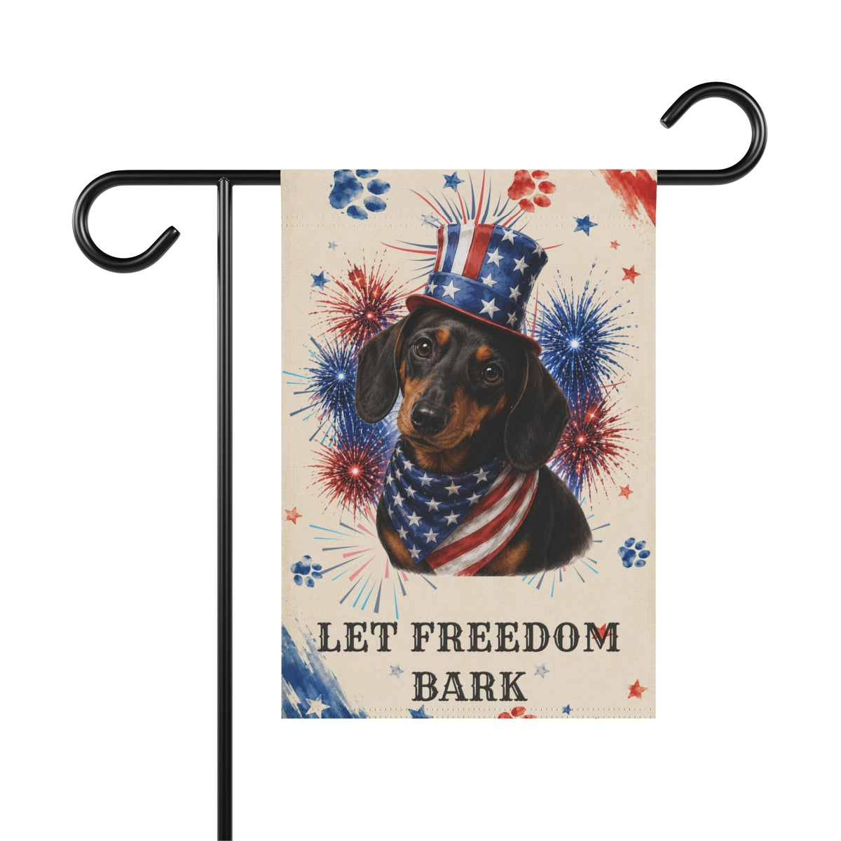 Patriotic Black and Tan Dachshund Garden Flag, Let Freedom Bark
