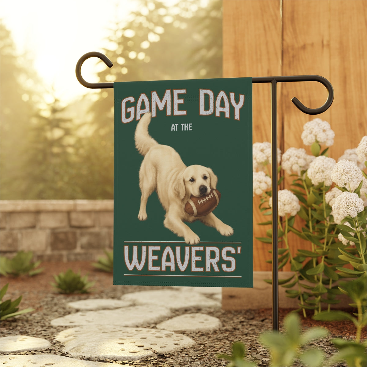 Personalized English Cream Golden Retriever Garden Flag, Game Day Football Yard Decor Gift