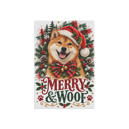 Red Shiba Inu Christmas Garden Flag, Merry & Woof Holiday Dog Yard Decor