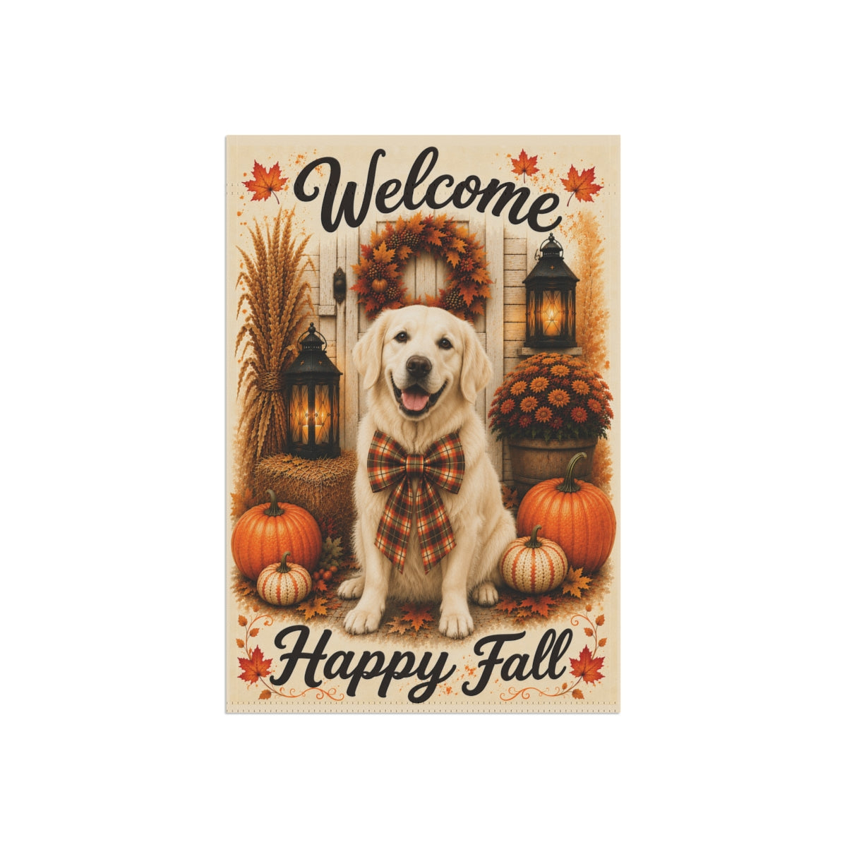 English Cream Golden Retriever Welcome Fall Garden Flag, Autumn Dog Porch Decor, Golden Gift
