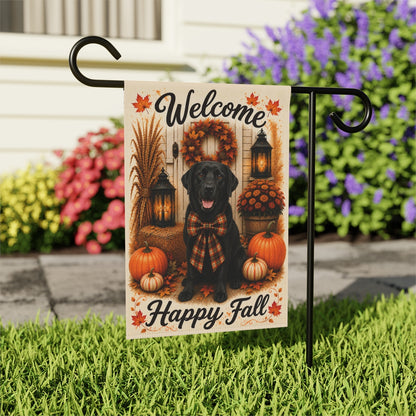 Black Lab Welcome Fall Garden Flag, Autumn Labrador Porch Decor, Black Labrador Gift
