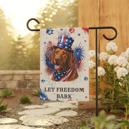 Patriotic Vizsla Garden Flag, Let Freedom Bark