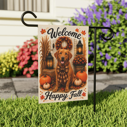 Fox Red Lab Welcome Fall Garden Flag, Autumn Labrador Porch Decor, Fox Red Labrador Gift