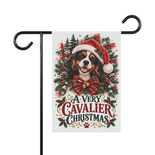 Tricolor Cavalier Christmas Garden Flag | A Very Cavalier Christmas