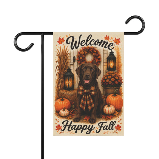 Chocolate Lab Welcome Fall Garden Flag, Autumn Labrador Porch Decor, Chocolate Labrador Gift
