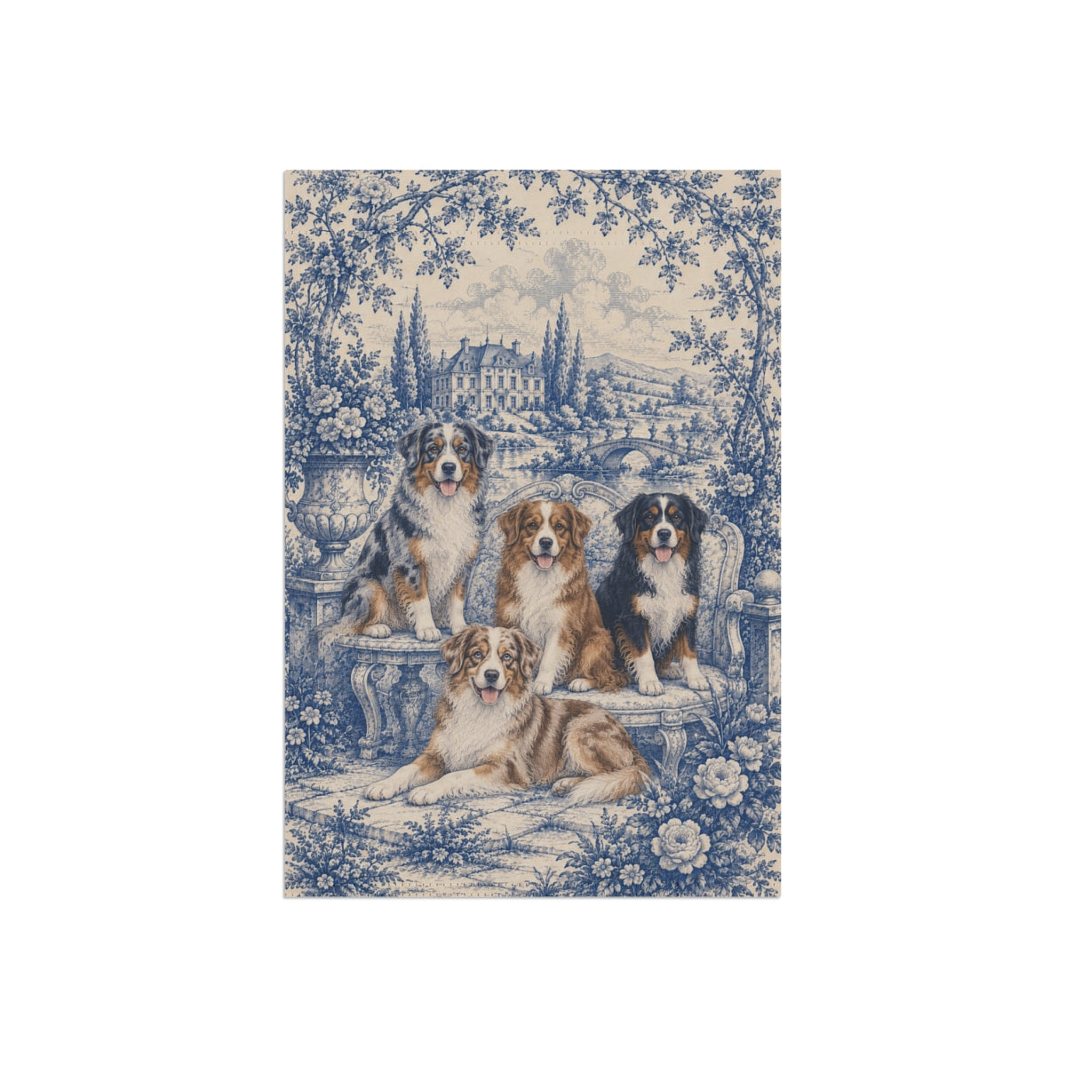 Australian Shepherd Garden Flag, Blue Toile Aussie Yard Decor, Dog Mom Gift