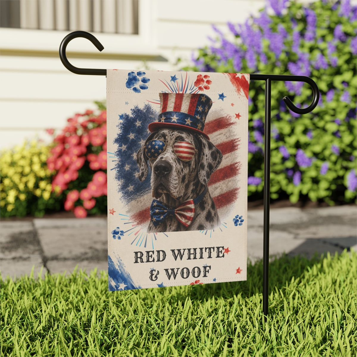 Patriotic Great Dane Garden Flag, Red White and Woof
