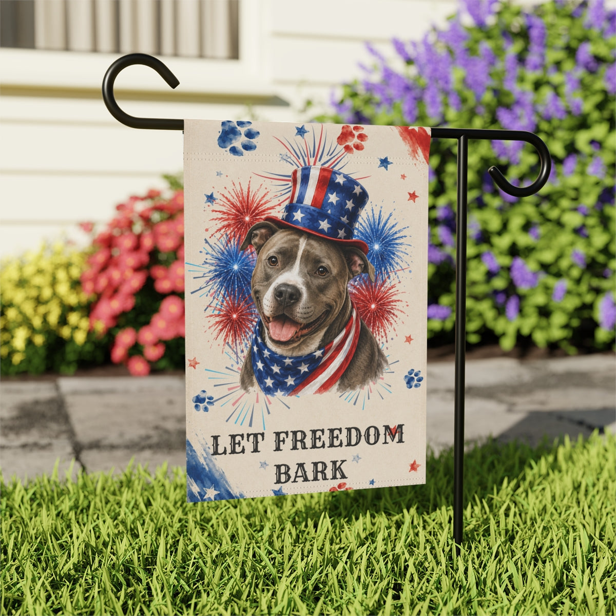 Patriotic Pitbull Garden Flag, Let Freedom Bark