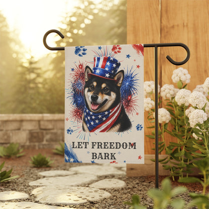 Patriotic Black Shiba Inu Garden Flag, Let Freedom Bark