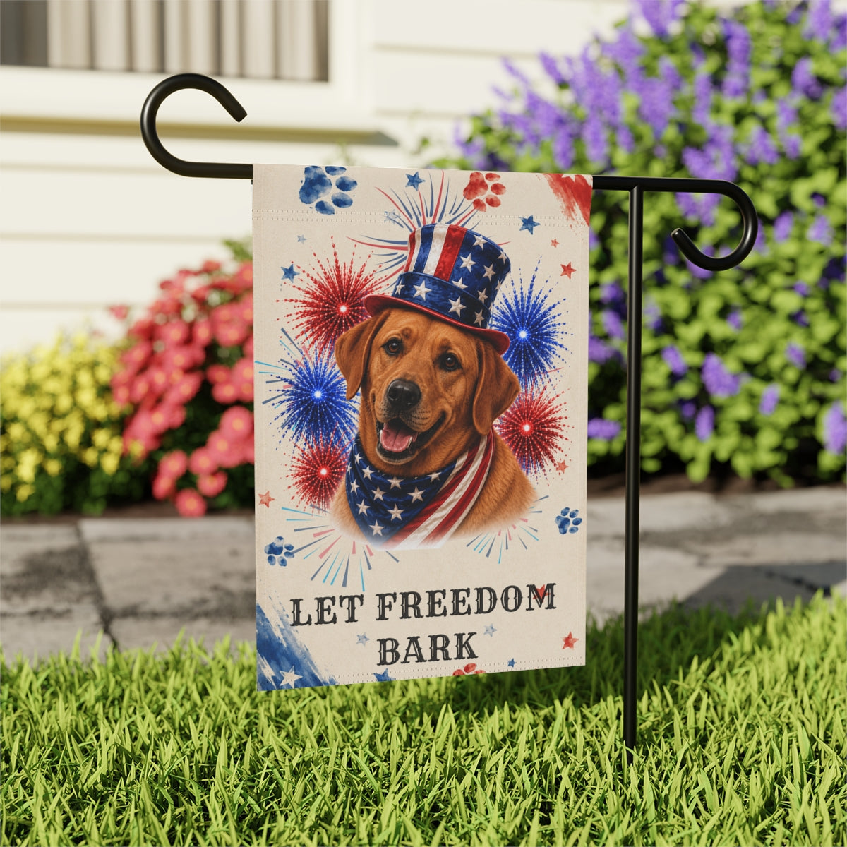 Patriotic Fox Red Lab Garden Flag, Let Freedom Bark