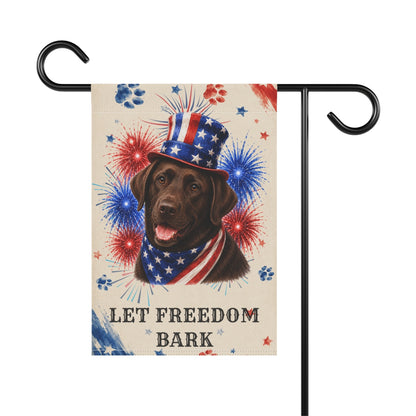 Patriotic Chocolate Lab Garden Flag, Let Freedom Bark