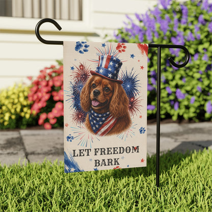 Patriotic Ruby Cavalier Garden Flag, Let Freedom Bark