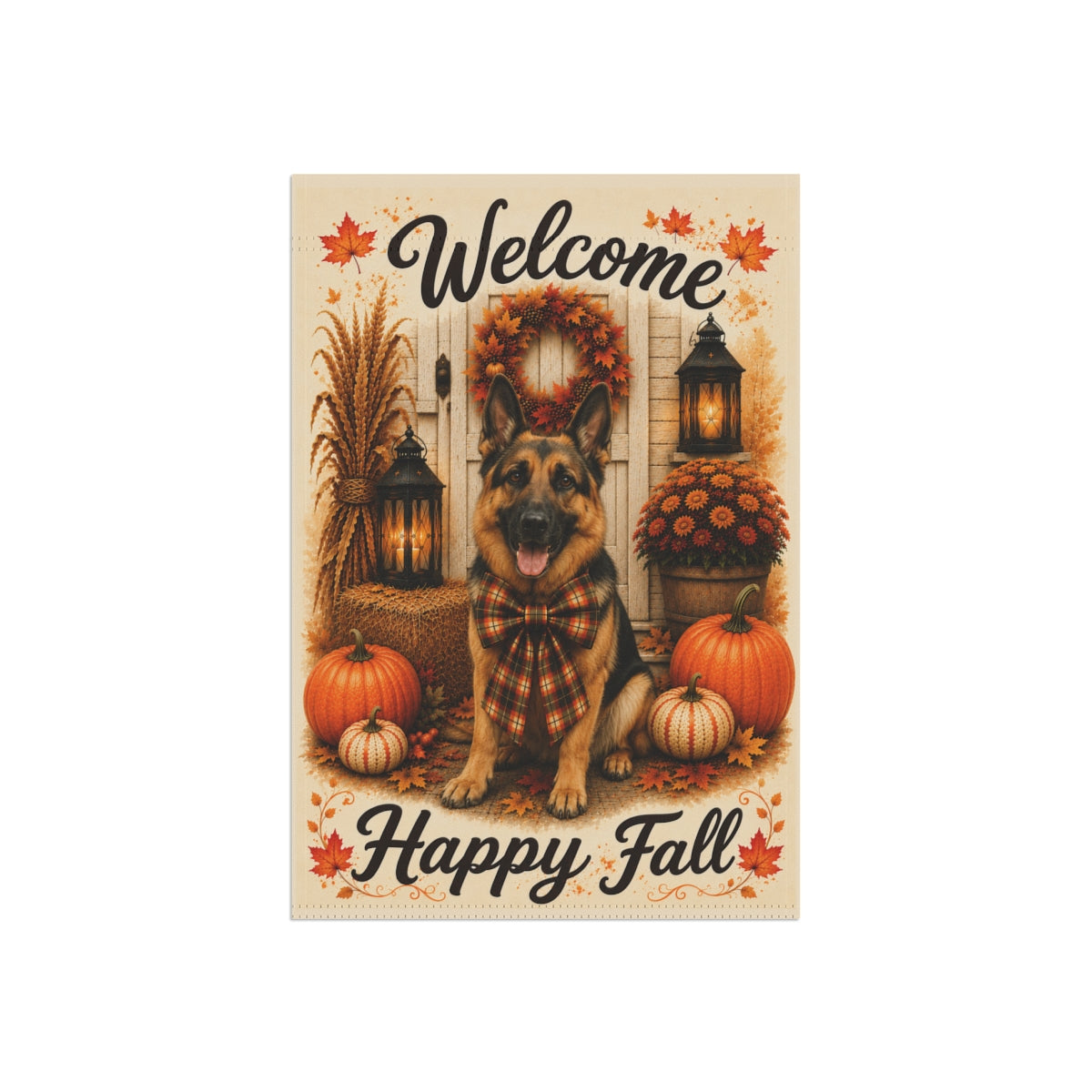 German Shepherd Welcome Fall Garden Flag, Autumn GSD Porch Decor, German Shepherd Gift
