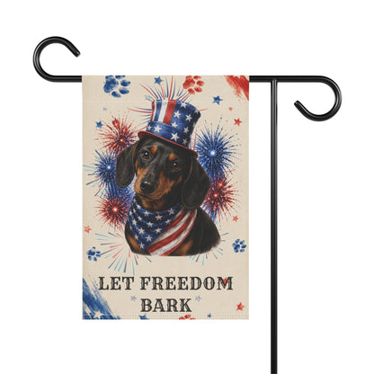 Patriotic Black and Tan Dachshund Garden Flag, Let Freedom Bark