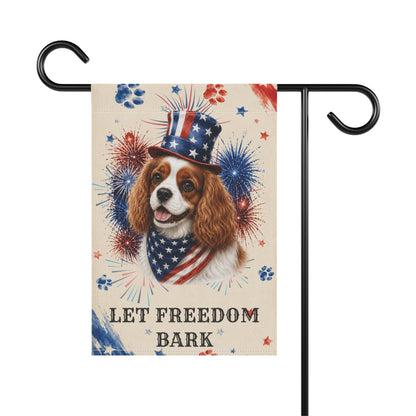Patriotic Blenheim Cavalier Garden Flag, Let Freedom Bark