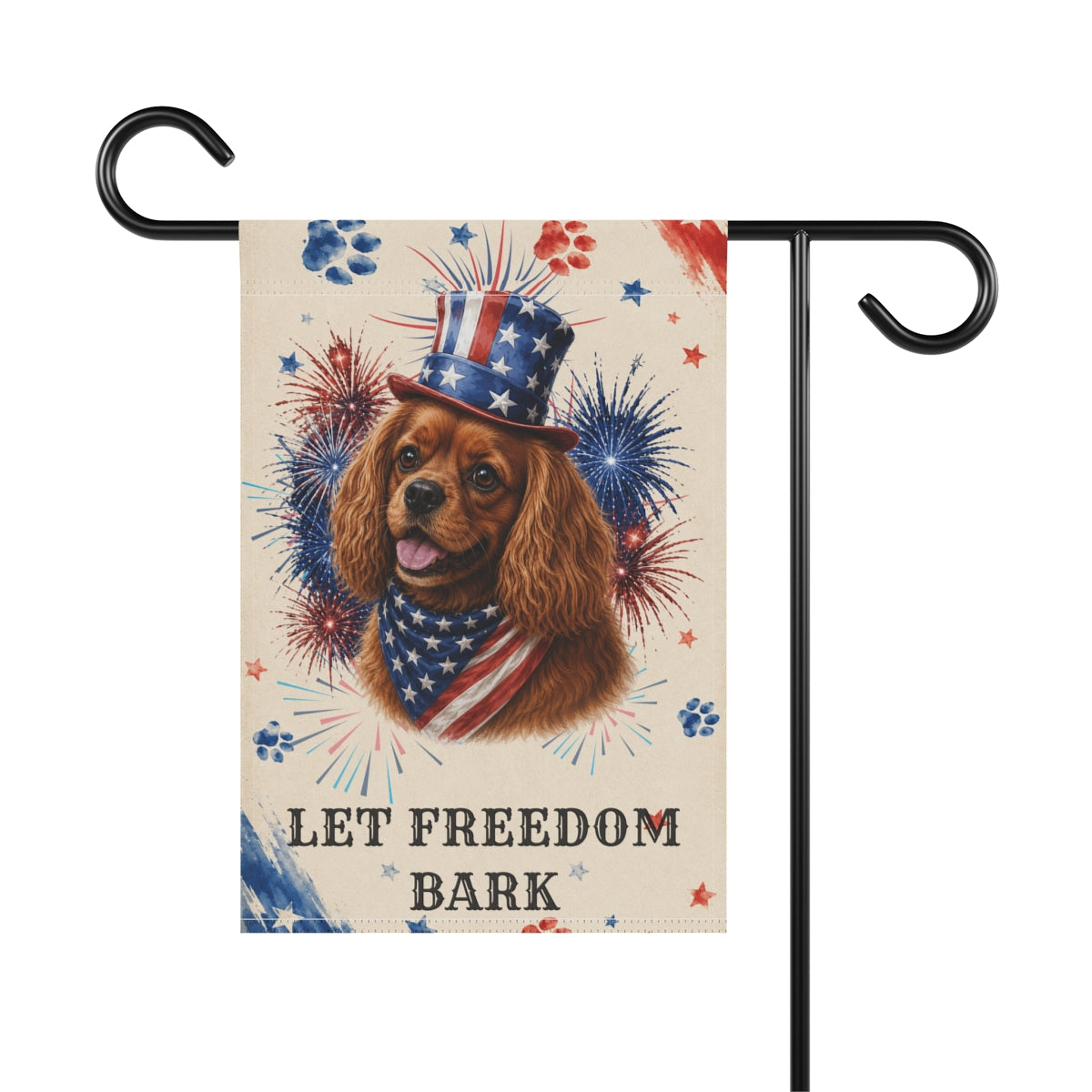 Patriotic Ruby Cavalier Garden Flag, Let Freedom Bark