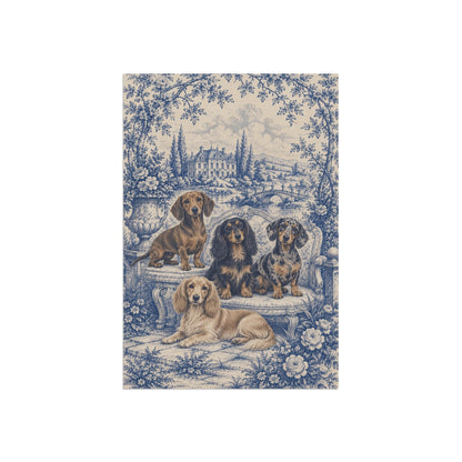 Dachshund Garden Flag, Blue Toile Doxie Yard Decor, Dachshund Mom Gift, Garden Banner