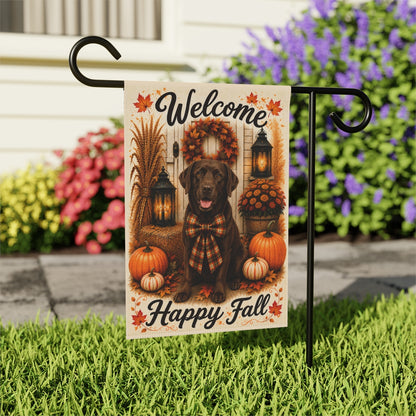 Chocolate Lab Welcome Fall Garden Flag, Autumn Labrador Porch Decor, Chocolate Labrador Gift