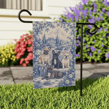 French Bulldog Garden Flag, Blue Toile Frenchie Yard Decor, Frenchie Mom Gift, Garden Banner