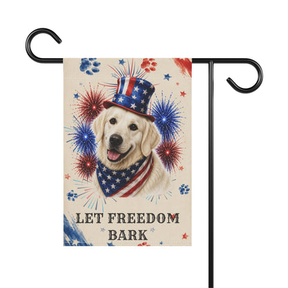 Patriotic English Cream Golden Retriever Garden Flag, Let Freedom Bark