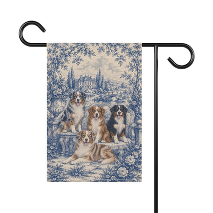 Australian Shepherd Garden Flag, Blue Toile Aussie Yard Decor, Dog Mom Gift