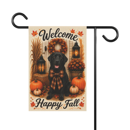 Black Lab Welcome Fall Garden Flag, Autumn Labrador Porch Decor, Black Labrador Gift