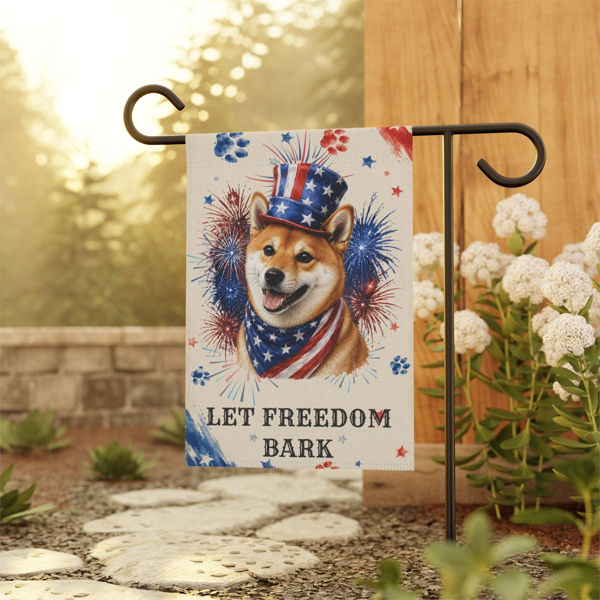 Patriotic Red Shiba Inu Garden Flag, Let Freedom Bark
