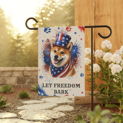 Patriotic Red Shiba Inu Garden Flag, Let Freedom Bark