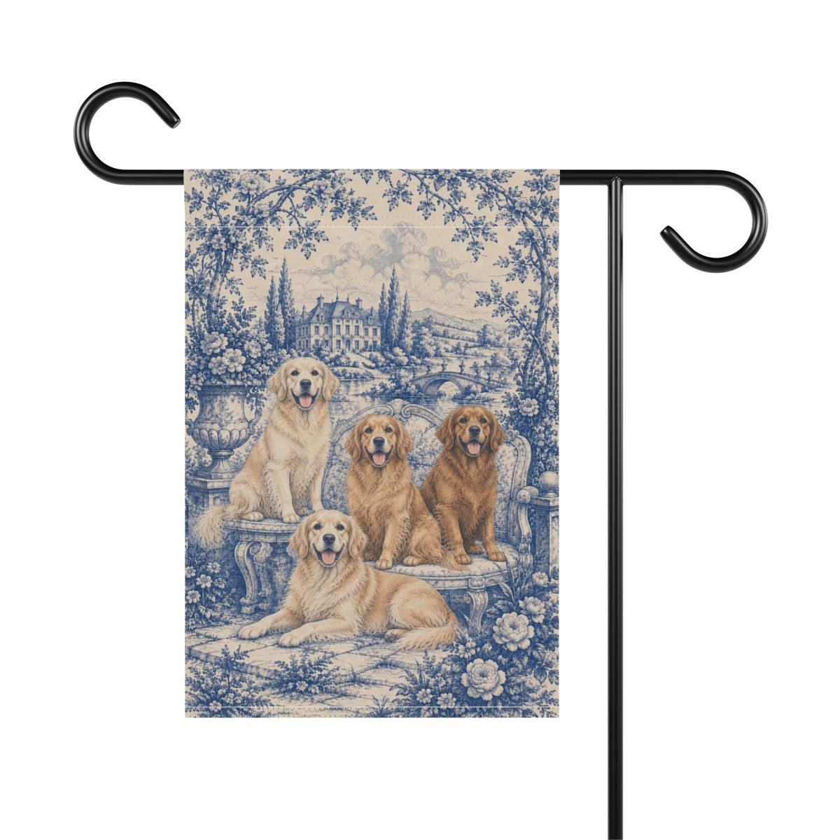 Golden Retriever Garden Flag, Blue Toile Dog Yard Decor, Golden Mom Gift, Garden Banner
