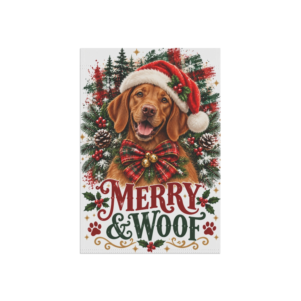 Vizsla Christmas Garden Flag, Merry & Woof Holiday Dog Yard Decor