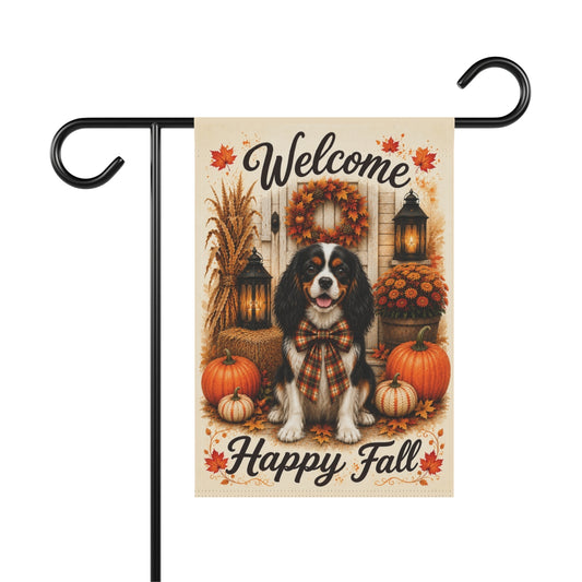Tricolor Cavalier Welcome Fall Garden Flag, Autumn Dog Porch Decor, Cavalier Lover Gift