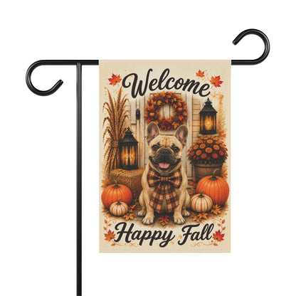 French Bulldog Welcome Fall Garden Flag, Autumn Frenchie Porch Decor, Frenchie Lover Gift