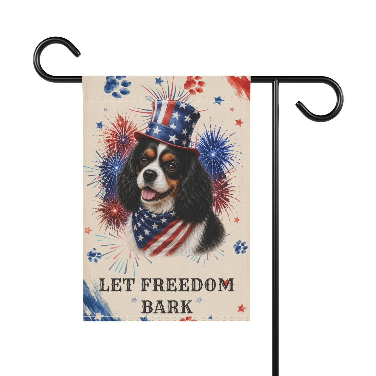 Patriotic Tri Color Cavalier Garden Flag, Let Freedom Bark