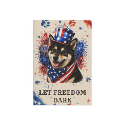 Patriotic Black Shiba Inu Garden Flag, Let Freedom Bark