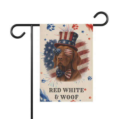 Patriotic Vizsla Garden Flag, Red White and Woof