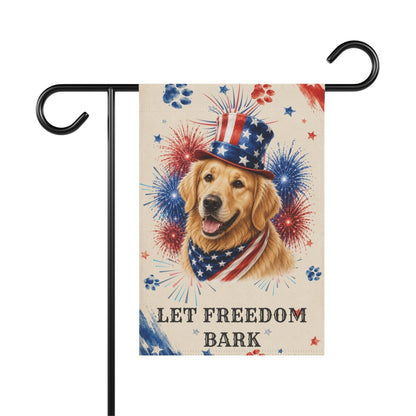 Patriotic Golden Retriever Garden Flag, Let Freedom Bark