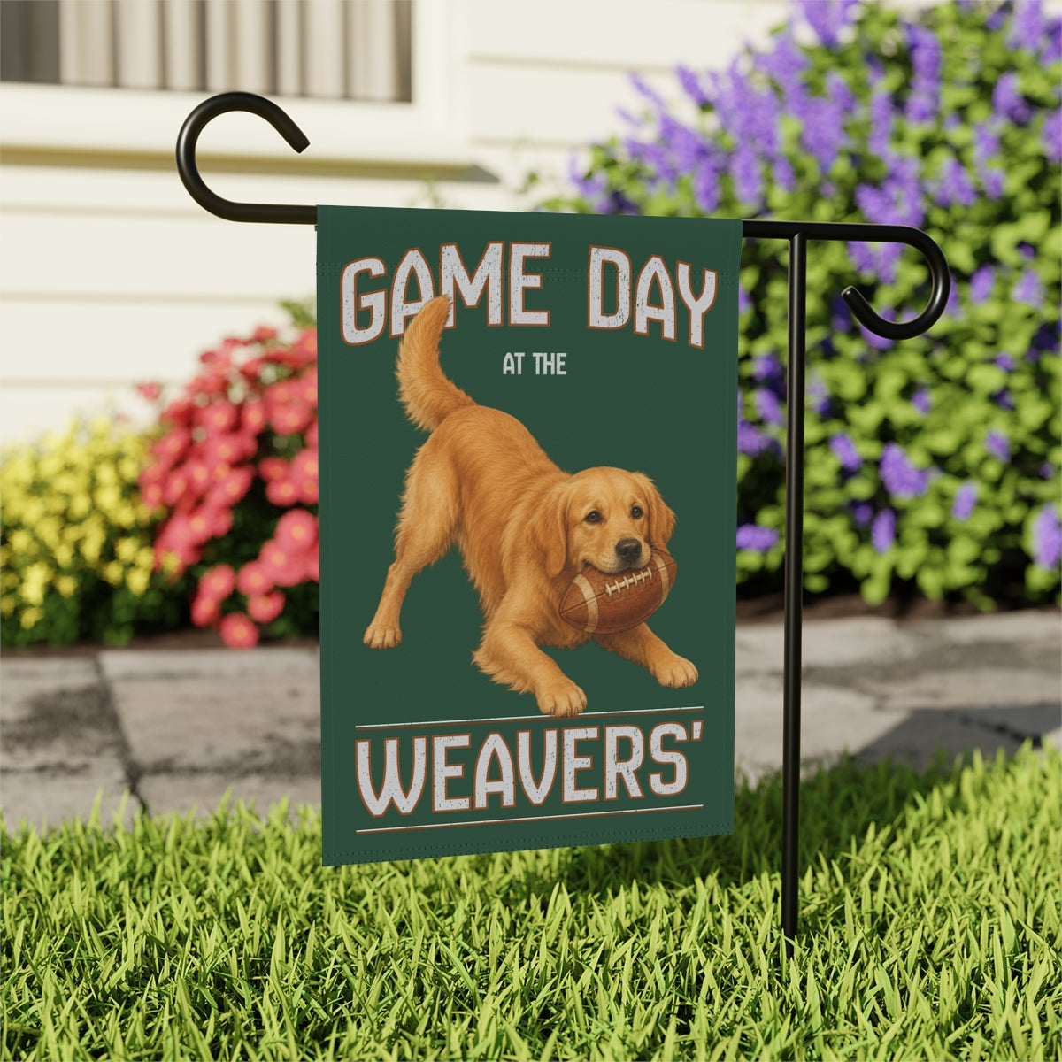 Personalized Golden Retriever Garden Flag, Game Day Football Yard Decor Gift