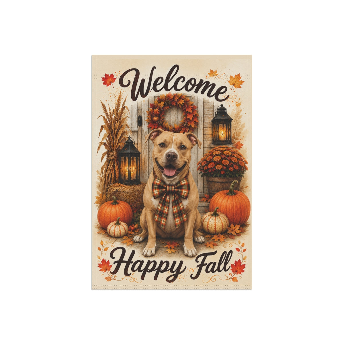 Pitbull Fall Garden Flag, Welcome Happy Fall Porch Decor, Autumn Dog Yard Flag