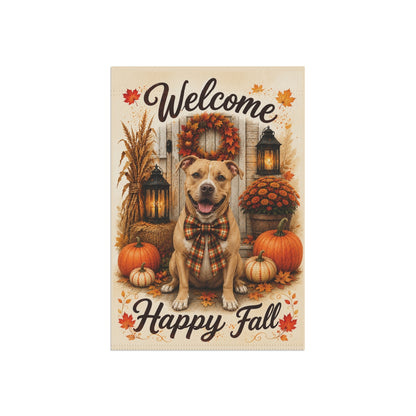 Pitbull Fall Garden Flag, Welcome Happy Fall Porch Decor, Autumn Dog Yard Flag
