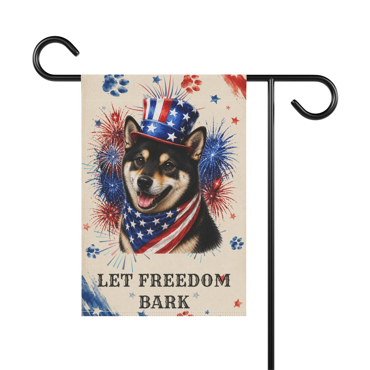 Patriotic Black Shiba Inu Garden Flag, Let Freedom Bark